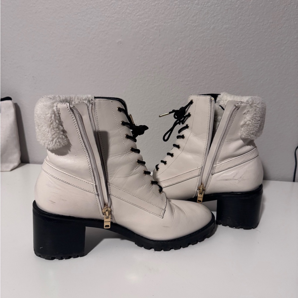 Women's White Lace-Up Coach Ankle Boots - Picture 3 of 3